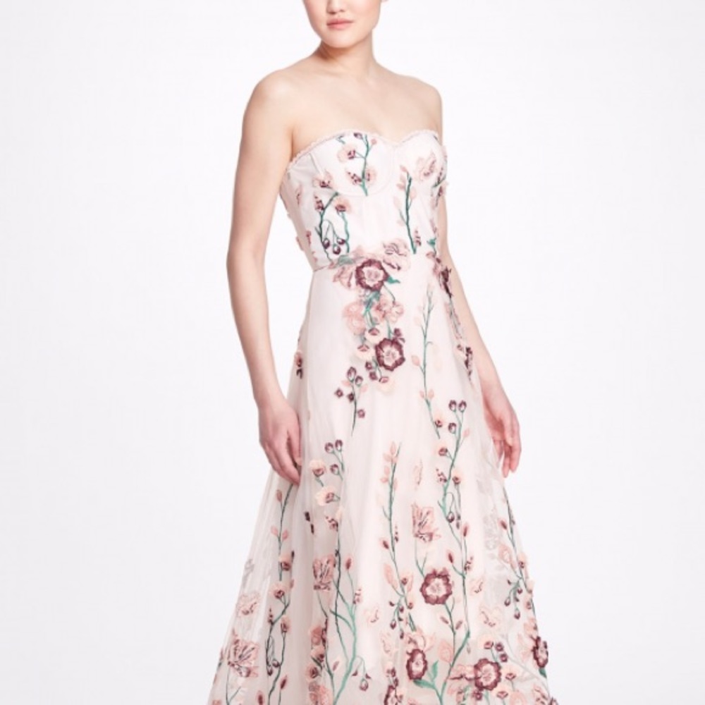 Marchesa Notte - Embroidered Sweetheart Hi-Lo Gown Blush Pink